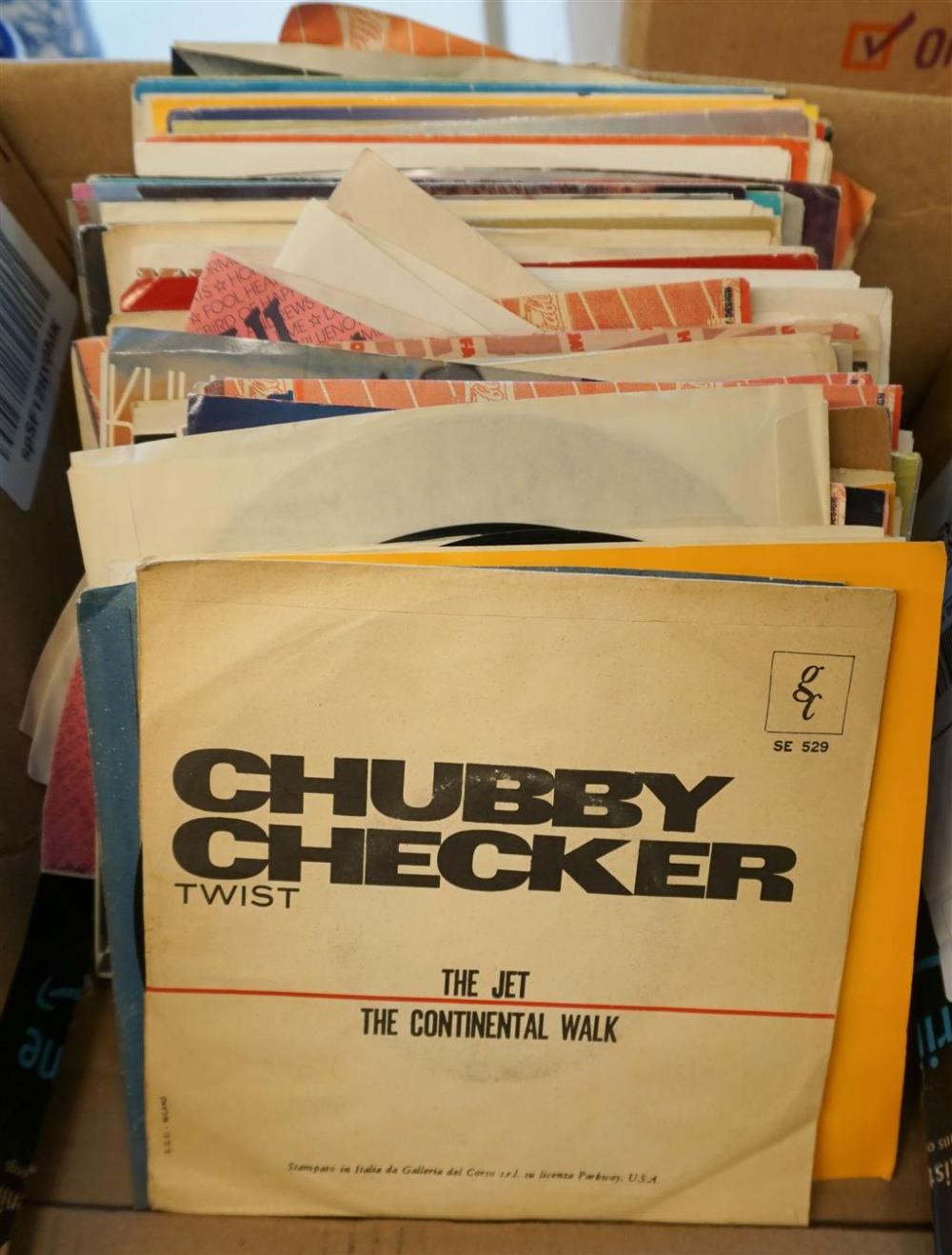 BOX OF 45RPM RECORDS, CIRCA