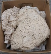 BOX OF CROCHET AND OTHER TABLE