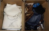 BOX OF TABLE LINEN AND A BOX O