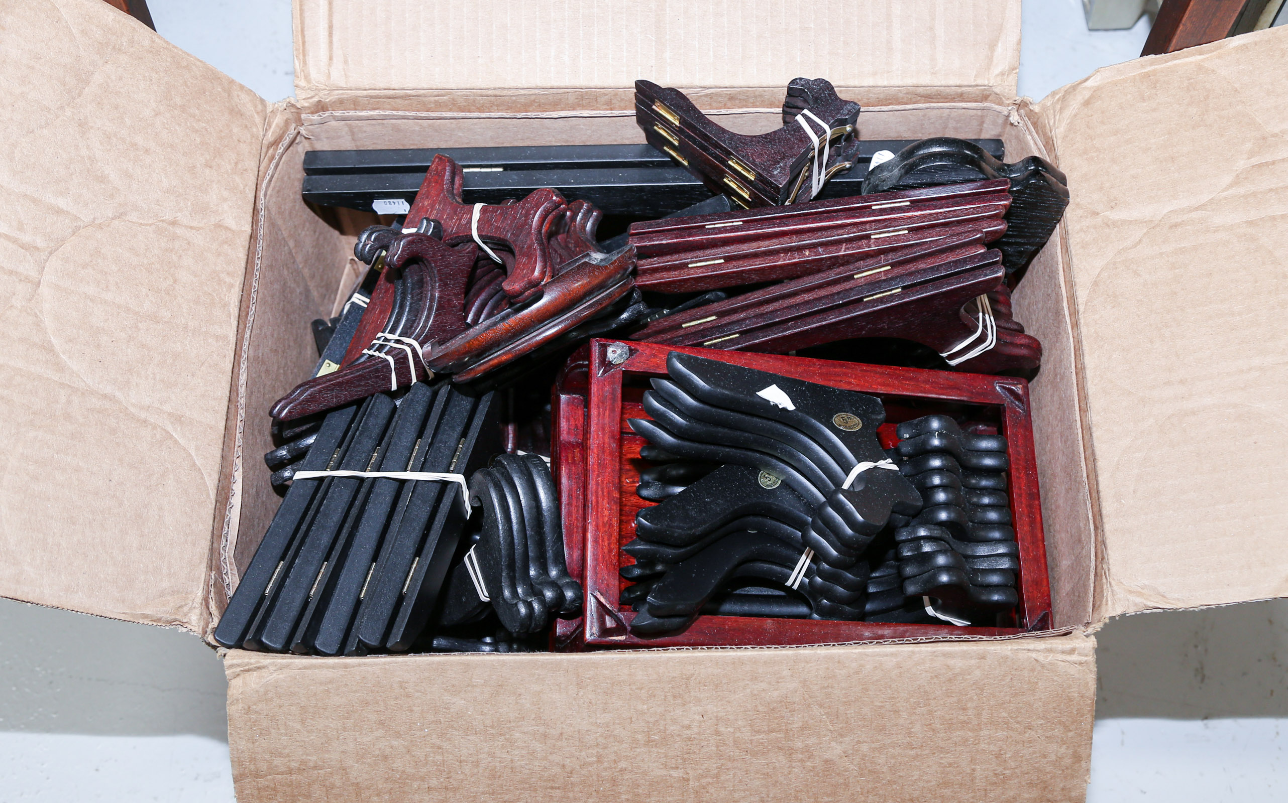BOX OF WOODEN DISPLAY STANDS