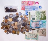 BOX OF WORLD COINS WITH SOME S