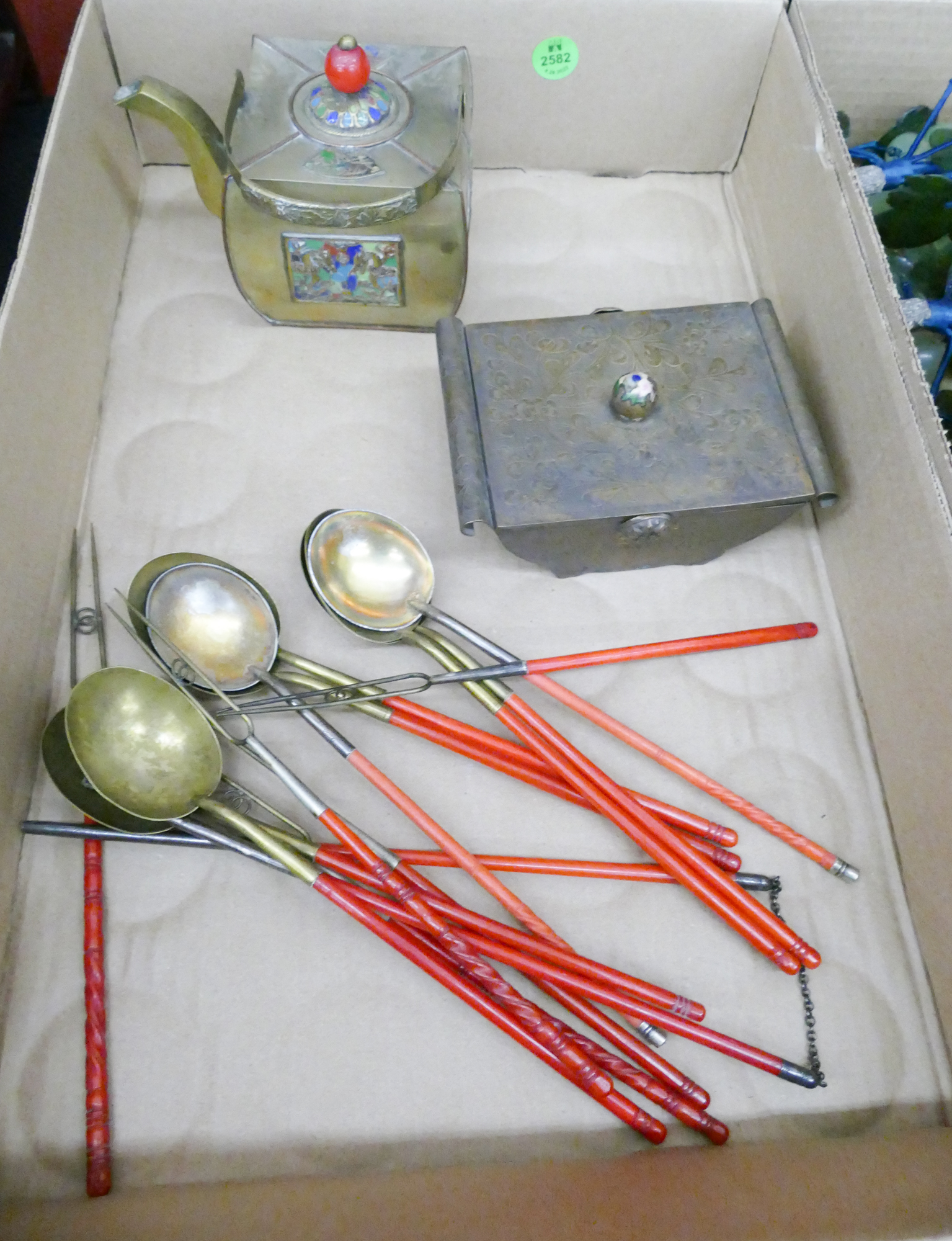 Box Old Chinese Brass Teapot Etc
