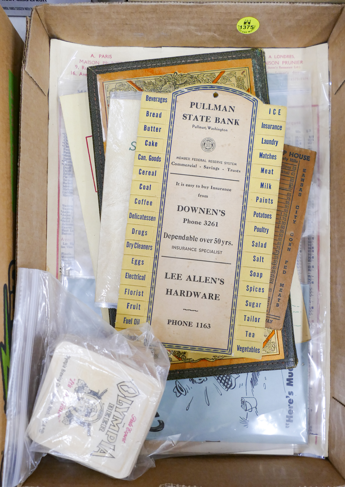 Box Old Restaurant Menus Etc.