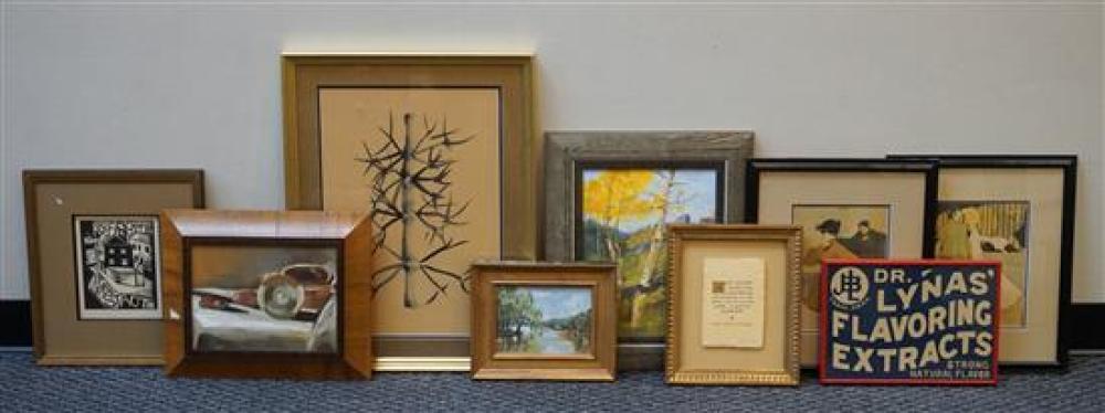 BOX WITH ASSORTED FRAMED WORKS OF