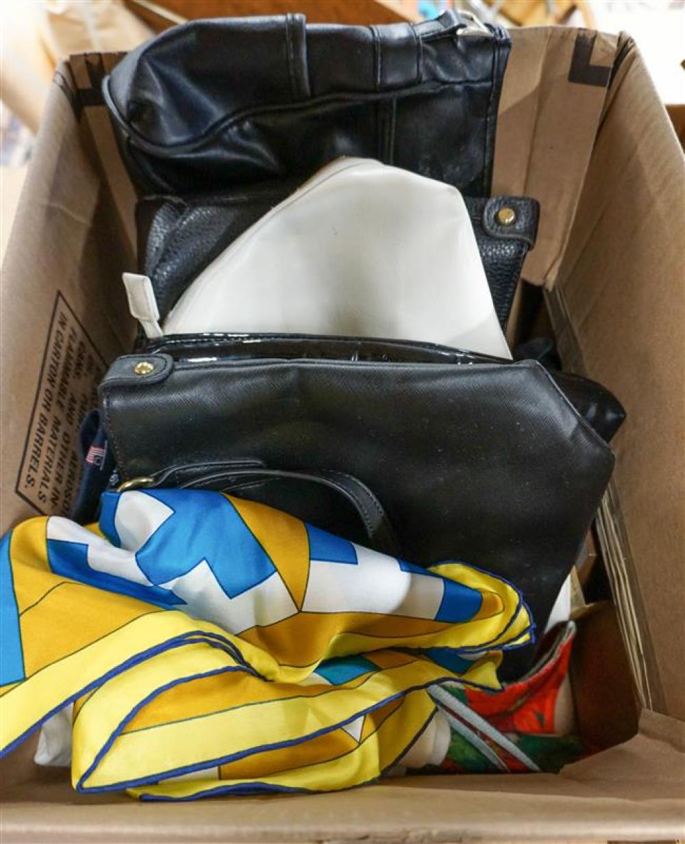 BOX WITH LEATHER PURSES, BELTS