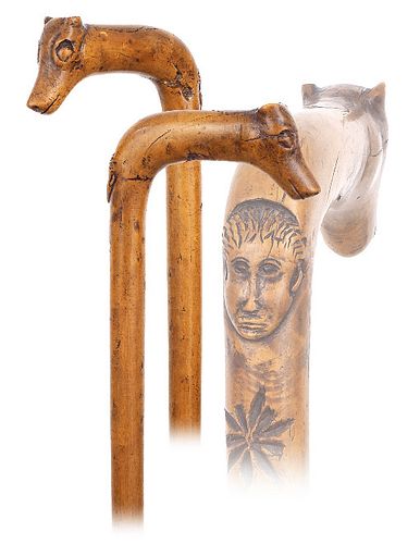 BOXWOOD FOLK ART CANE-Ca. 1870