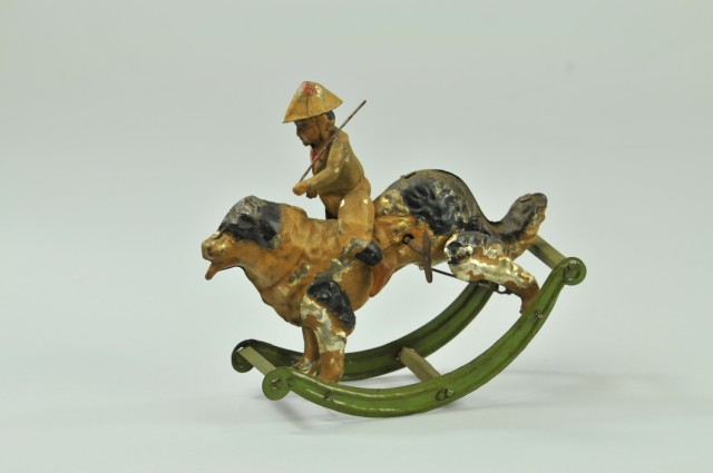 BOY RIDING DOG Germany hand painted