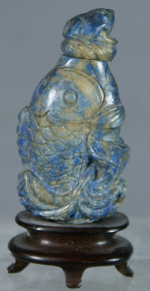 Carved lapis fish form snuff bottle