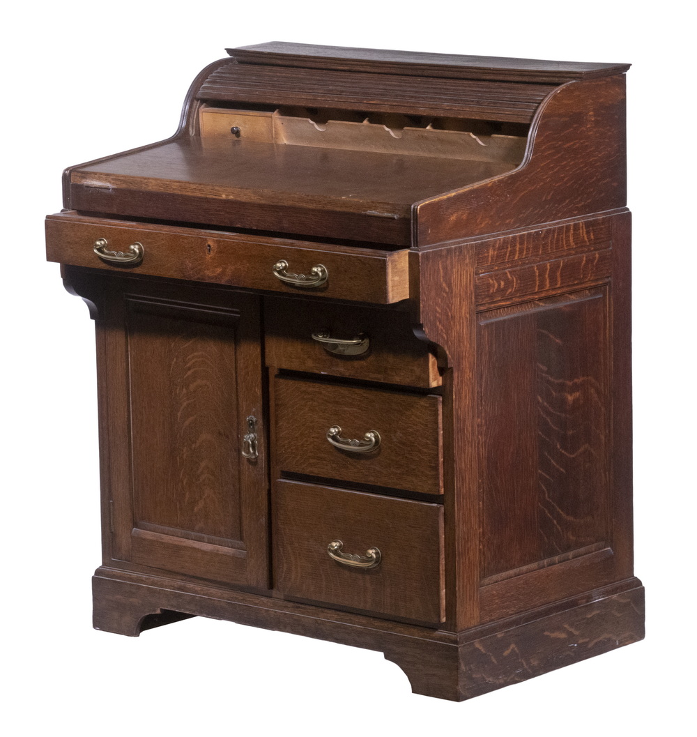 BRADFORD OAK ROLL TOP DESK Fold out