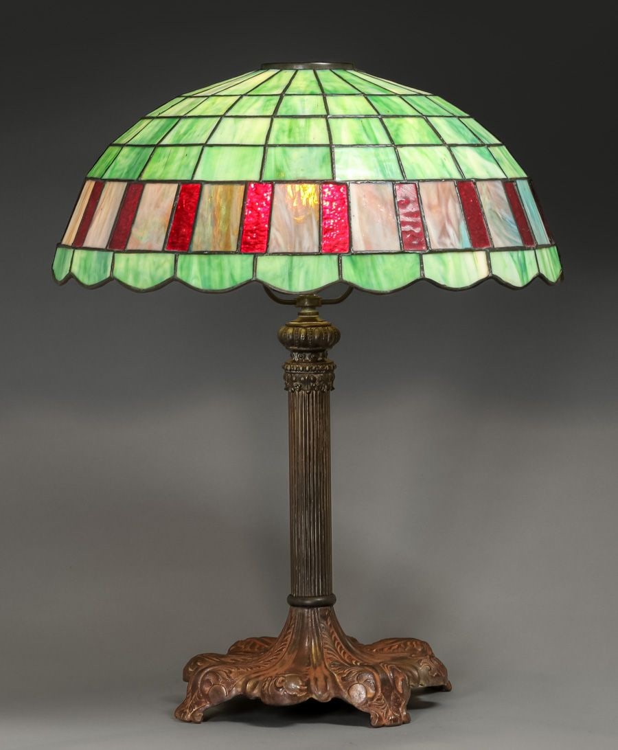 BRADLEY & HUBBARD LEADED GLASS LAMP