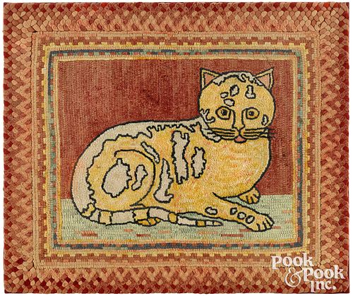 BRAIDED AND HOOKED RUG OF A CAT,