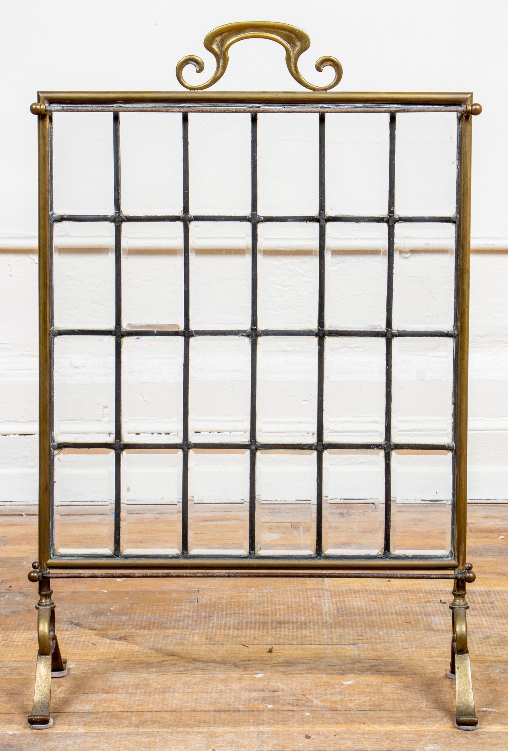 BRASS AND BEVELED GLASS FIREPLACE