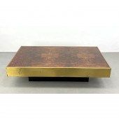 Brass and Burl Coffee Table. I