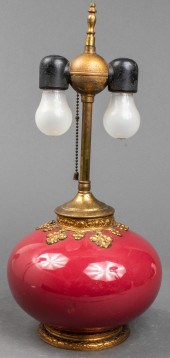 BRASS AND CERAMIC TABLE LAMP,