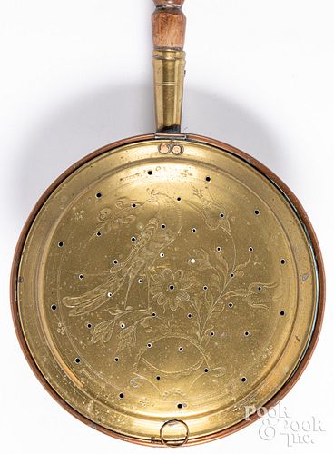 BRASS AND COPPER BEDWARMER, 19TH