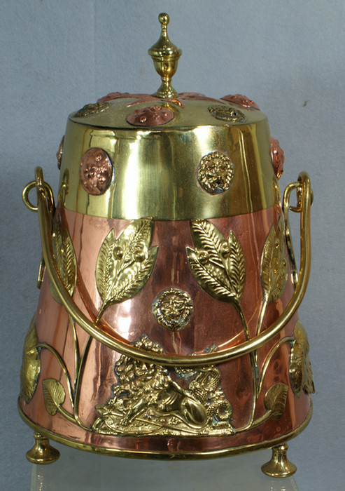 Brass and copper coal bucket with