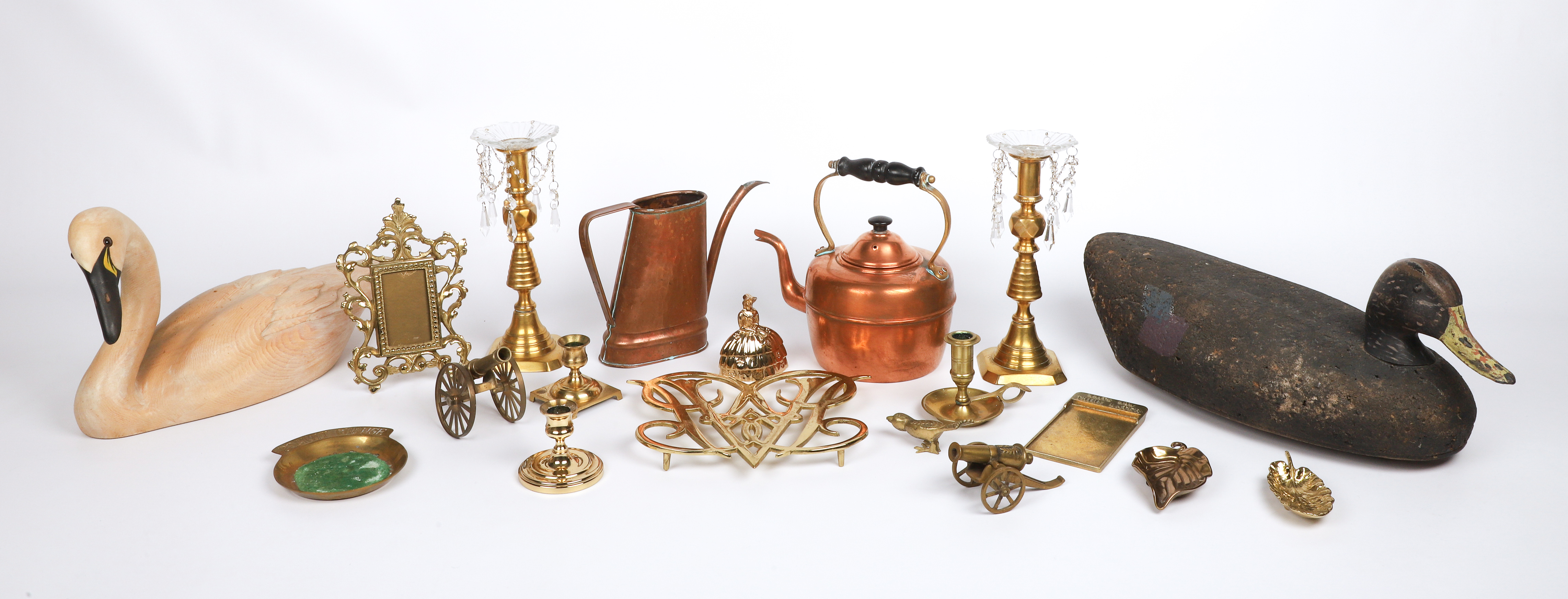 Brass and copper decorator group to