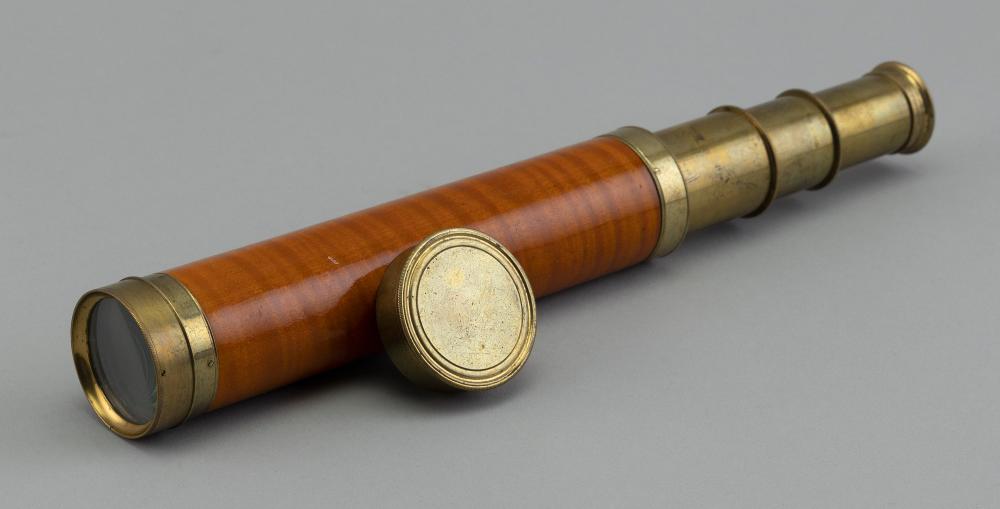 BRASS AND CURLY MAPLE THREE-DRAW