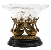 BRASS AND CUT-GLASS SWAN CENTE