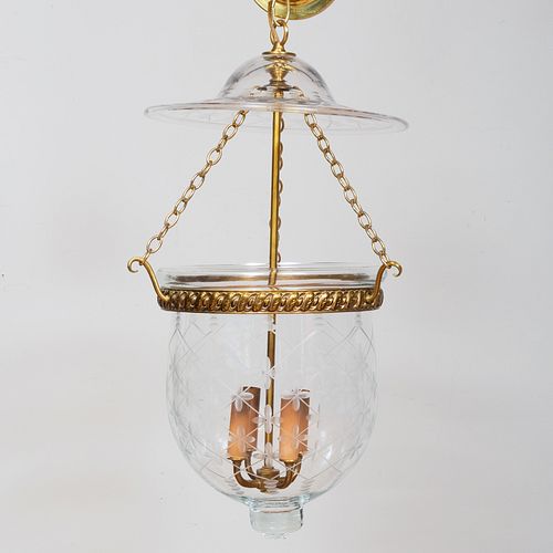 BRASS AND ETCHED GLASS FOUR-LIGHT