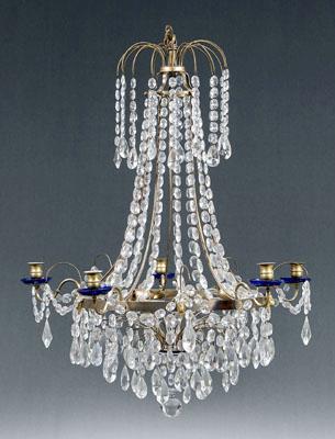 Brass and glass chandelier, brass