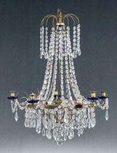 Brass and glass chandelier, br