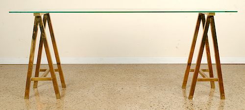 BRASS AND GLASS CONSOLE TABLE CIRCA