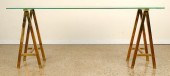 BRASS AND GLASS CONSOLE TABLE