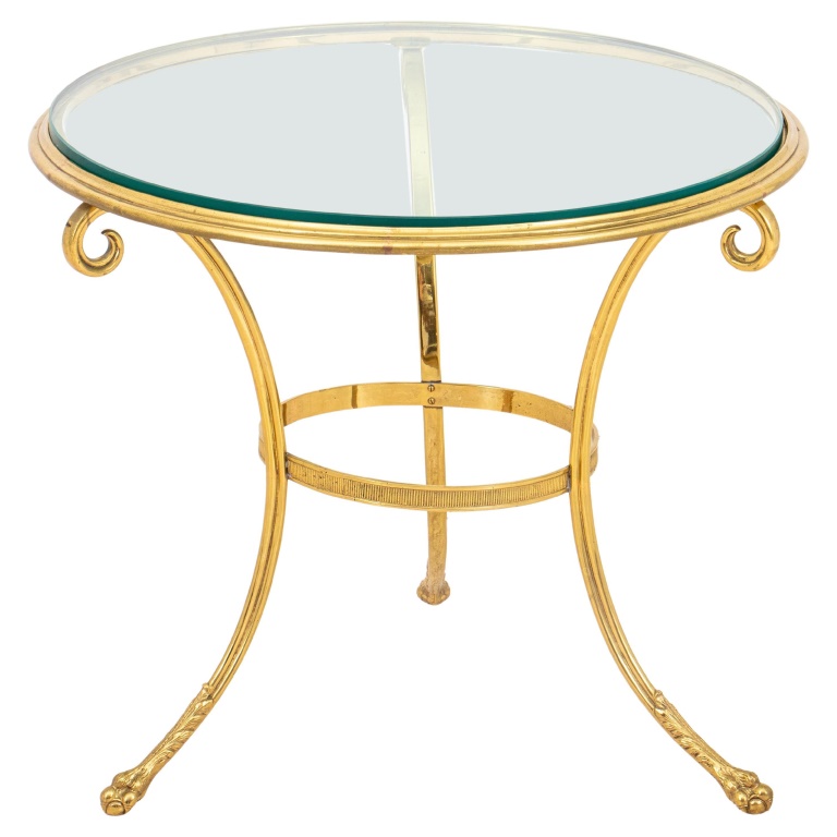 BRASS AND GLASS GUERIDON TABLE