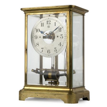 Brass and Glass Mantel Clock 	 
