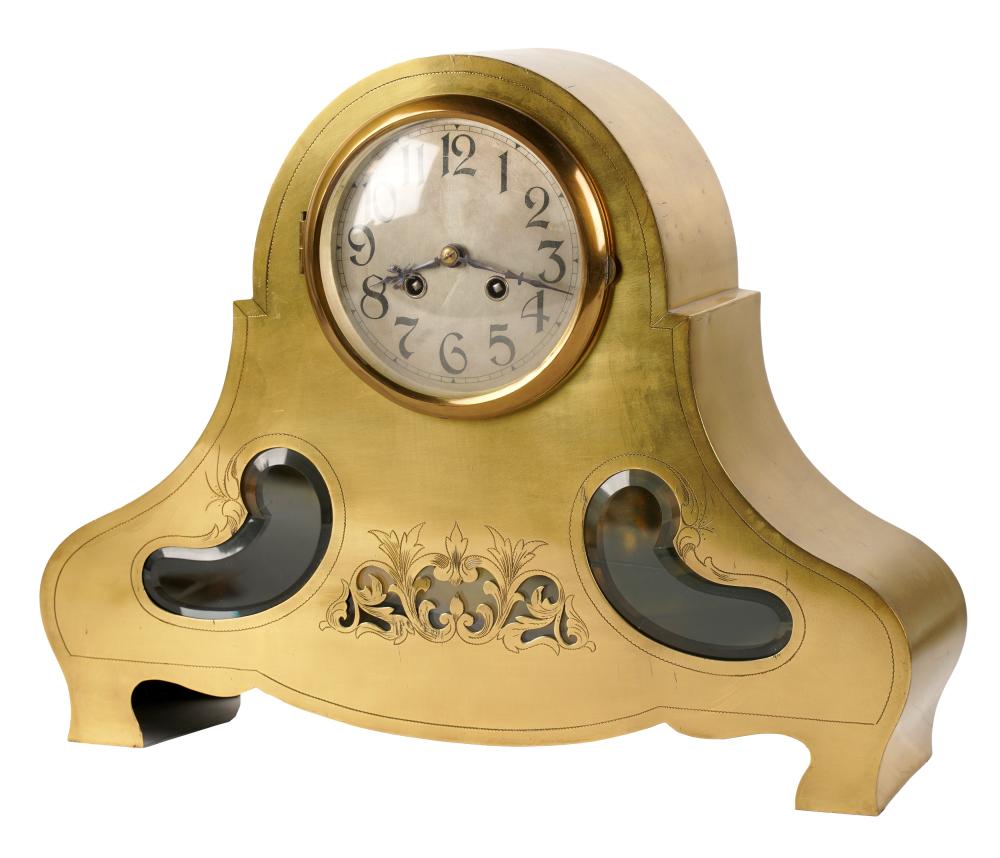 BRASS AND GLASS MANTEL CLOCKBrass