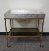 BRASS AND GLASS ROLLING TEA CA
