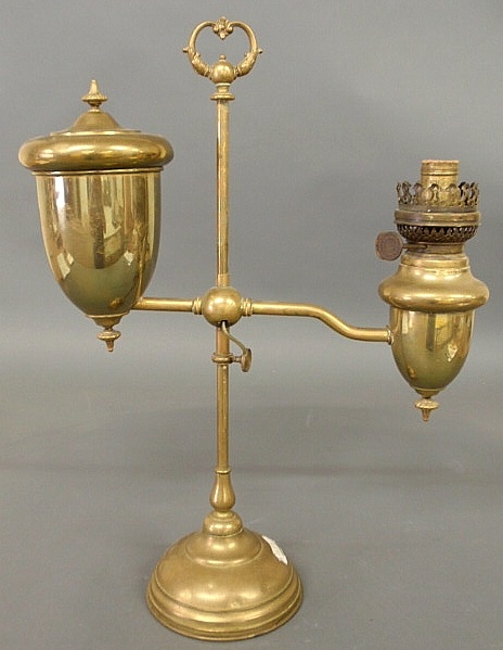 Brass and glass student lamp signed