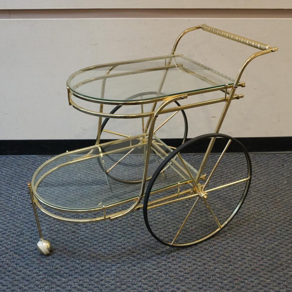 BRASS AND GLASS TOP ROLLING TEA