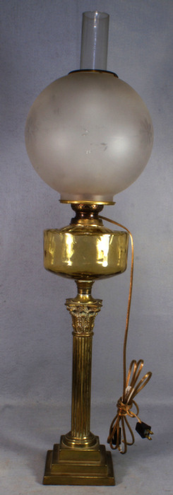 Brass and green glass column form