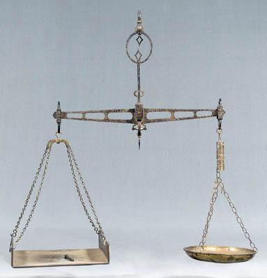 Brass and iron balance scales: