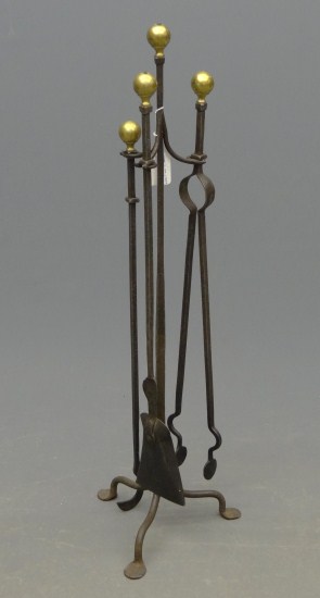 Brass and iron firetools. 42'' Ht.