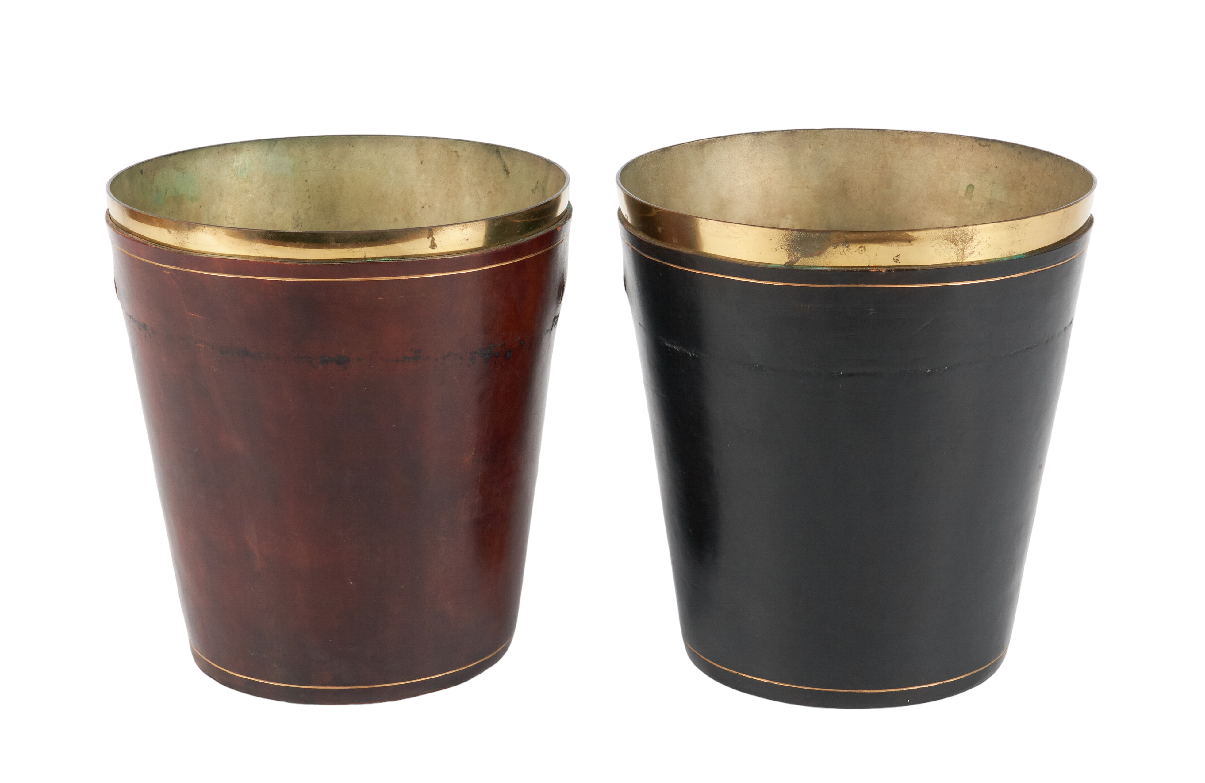 Brass and leather wrapped waste bin