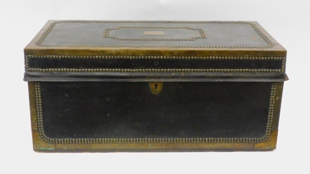 BRASS AND LEATHERBOUND CAMPHOR WOOD