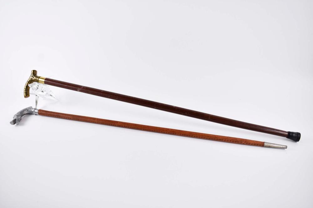 BRASS AND MAHOGANY SWORD CANE AND