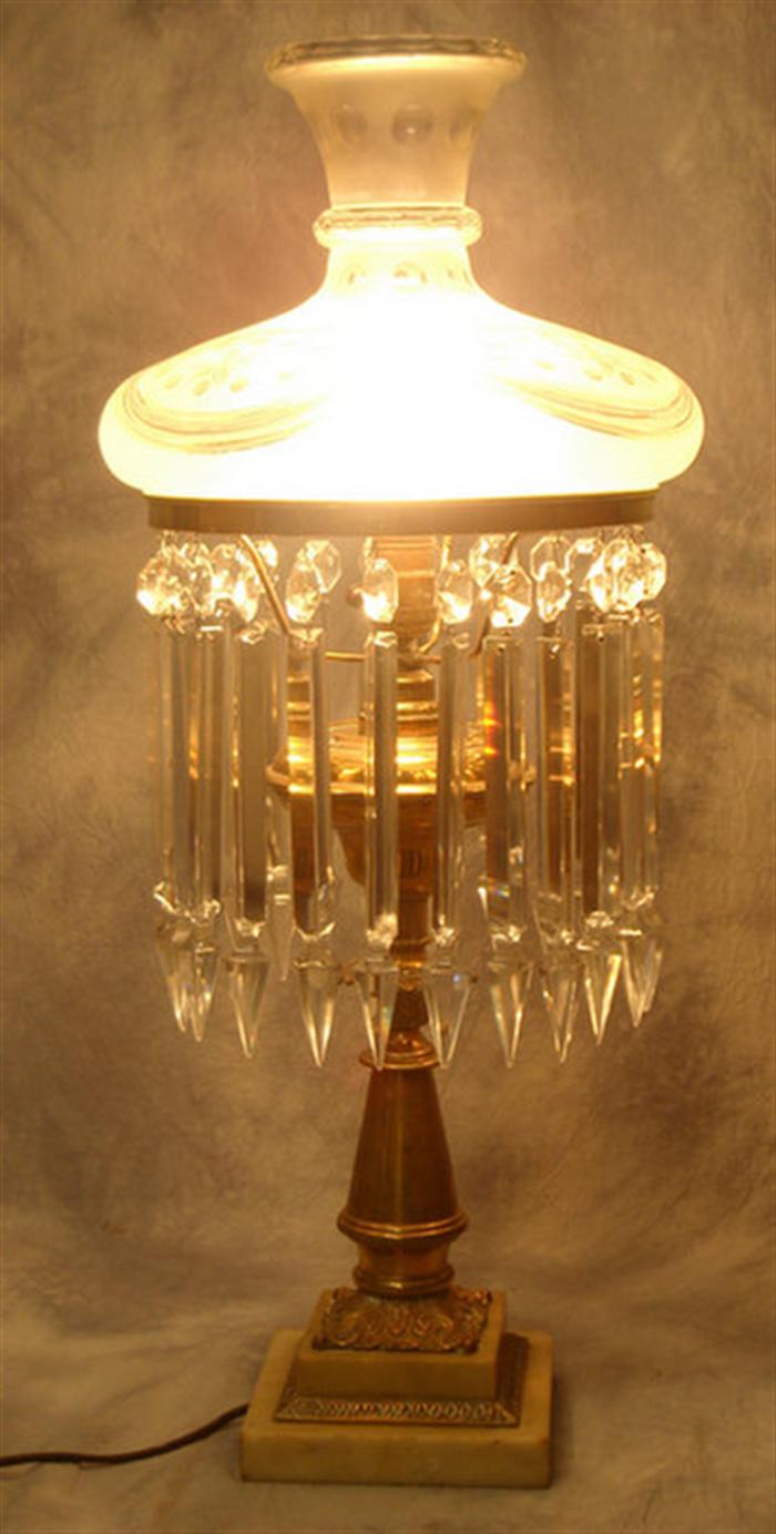 Brass and marble solar lamp, etched