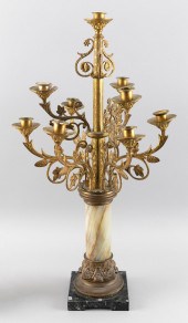 BRASS AND MARBLE TEN-SOCLE CAN