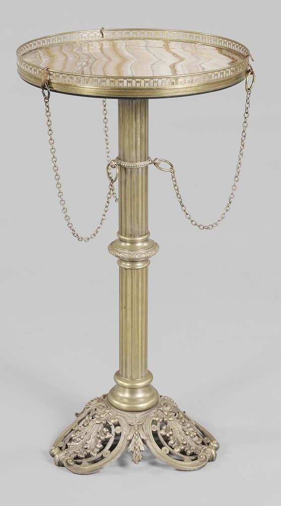 Brass and Onyx Pedestal Table