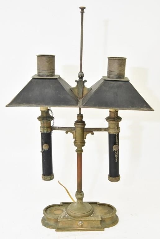 Brass and tole arm lamp, 20th c.