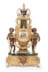 BRASS AND VERDE MARBLE MANTEL