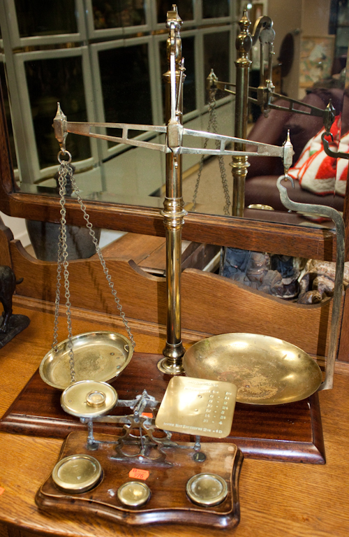 Brass and wood postage scale and