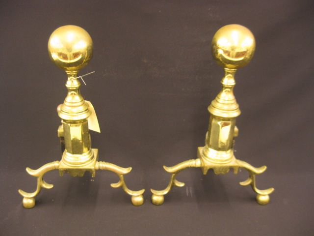 Brass Andirons cannonball tops