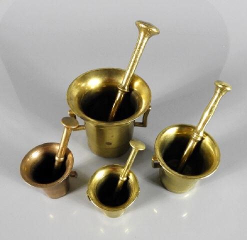 BRASS APOTHECARY MORTARS & PESTLES,