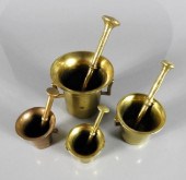 BRASS APOTHECARY MORTARS & PES