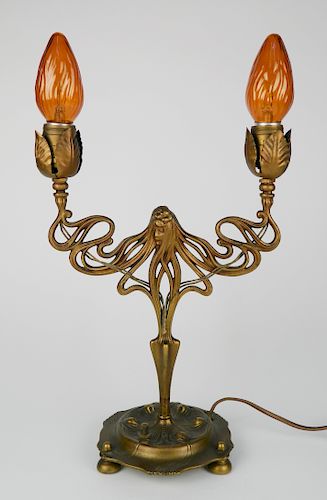 BRASS ART NOUVEAU FIGURAL TABLE
